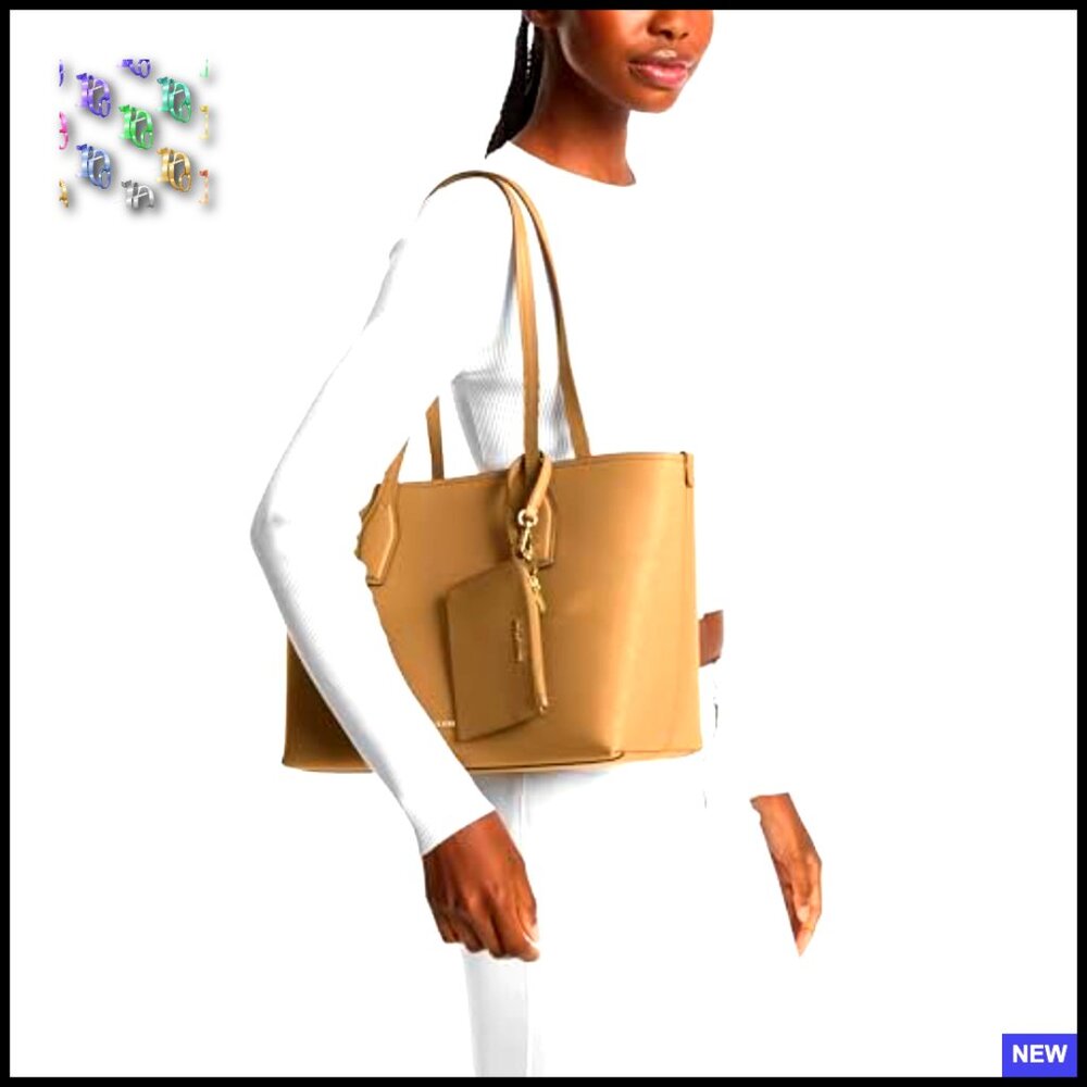 Saffiano Leather Tote Bag with Detachable Zip Case Chic Minimal Classic - Picture 5 of 5